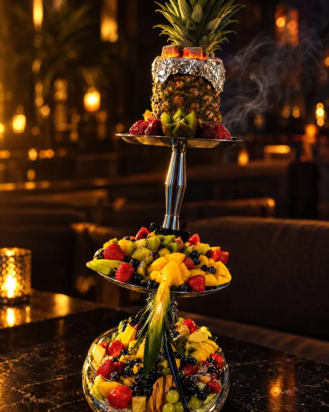 Frucht-Shisha mit Ananas-Kopf und Früchteplatte im KULT