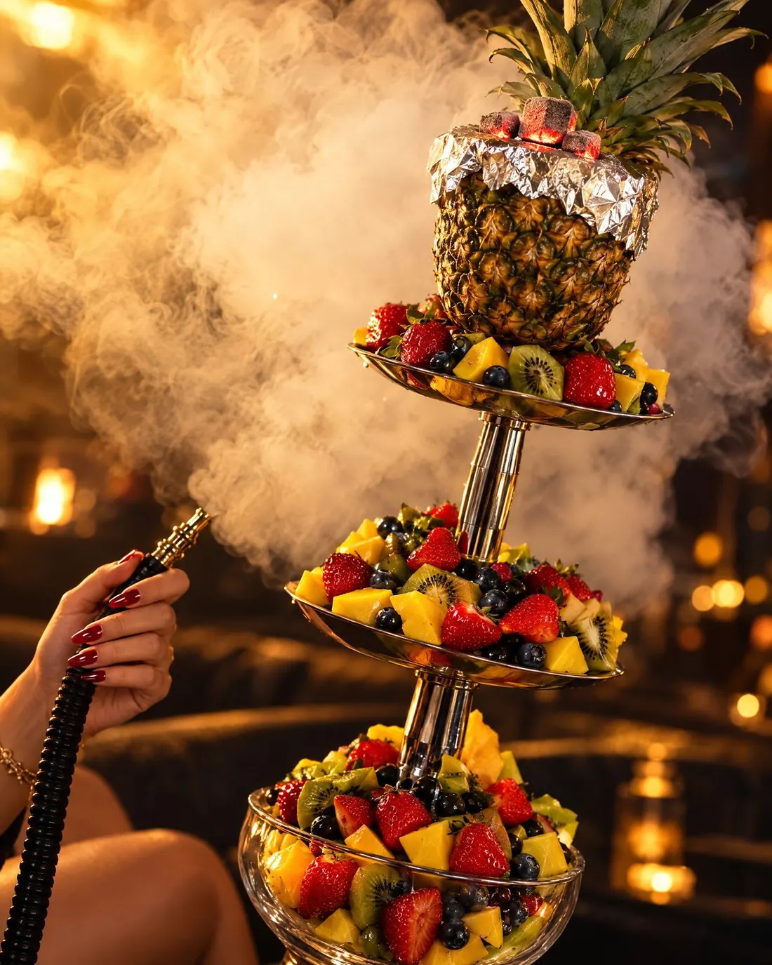 Frucht-Shisha mit Ananas-Kopf und Rauch